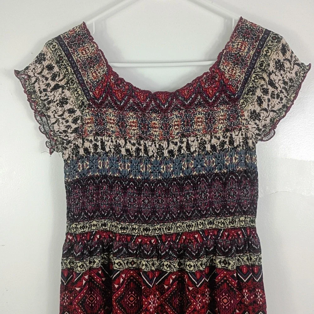 Soft Surrounding Women's Marcelo Smocked Maxi Dress XS Mixed Print Boho Gypsy